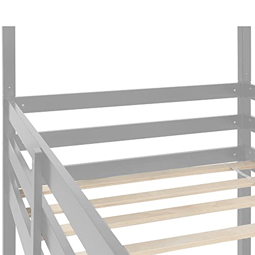 Triple Bunk Bed, Twin Over Twin Over Twin Bunk Beds , Wood Bunk Beds for Kids, Detachable Bunk Bed Frame, Can Convertible Into Twin Bunk Beds & Loft Bed (Grey)