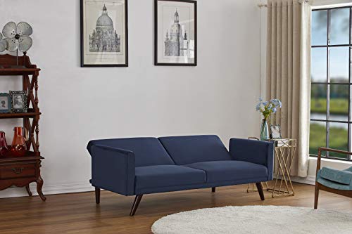US Pride Furniture Velvet Square Arm Sleeper Sofabed, Dark Blue