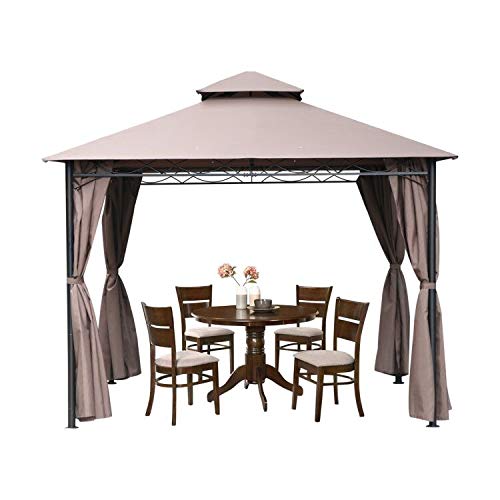 Gazebo Canopy Tent 10' X 13' BBQ Outdoor Gazebo for Patio Grill Gazebo Large Garden Top Gazebo with Sidewall Party Tent UV Block Sun Shade Tent（Brown）