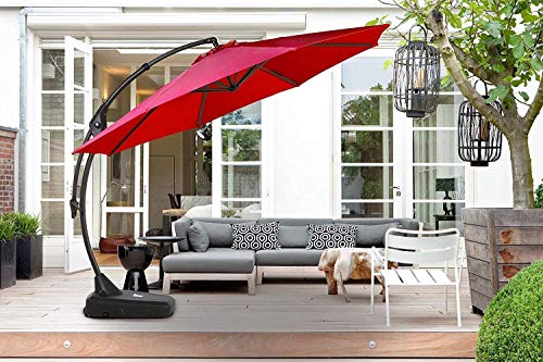 Grand Patio Deluxe NAPOLI 12 FT Curvy Aluminum Offset Umbrella, Patio Cantilever Umbrella with Base, Red