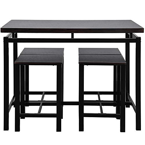 PovKeever Harper Bright Designs 5 Piece Dining Set Wood and Metal Pub Table with 4 Bar Stools,Espresso