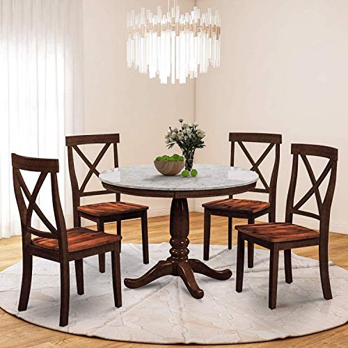 PovKeever Harper Bright Designs 5 Piece Dining Set Rubber Wood/ 1 Table with Marble Top and 4 Chair/Kitchen Room Dining Room Furniture (Espresso)