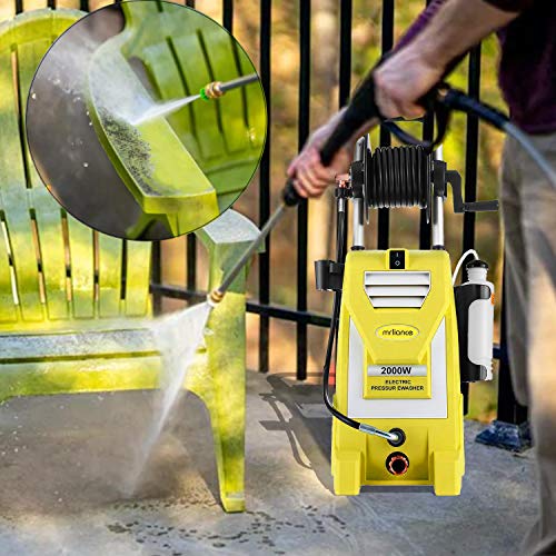 mrliance 3800PSI Electric Pressure Washer 2000W 3GPM High Pressure Power Washer Car Washer with Hose Reel, 5 Adjustable Nozzles, Soap Bottle