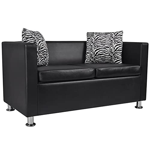 2-Seater Sofa Couch for Living Room, Modern Faux Leather Loveseat Sofa Couch with 2 Pillows, 47.2