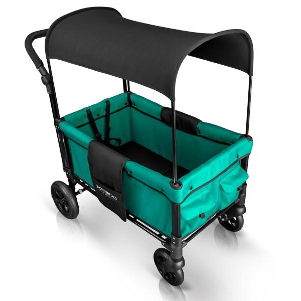 WonderFold Baby W1 Multi-Function Folding Double Stroller Wagon with Removable Canopy Teal Green New