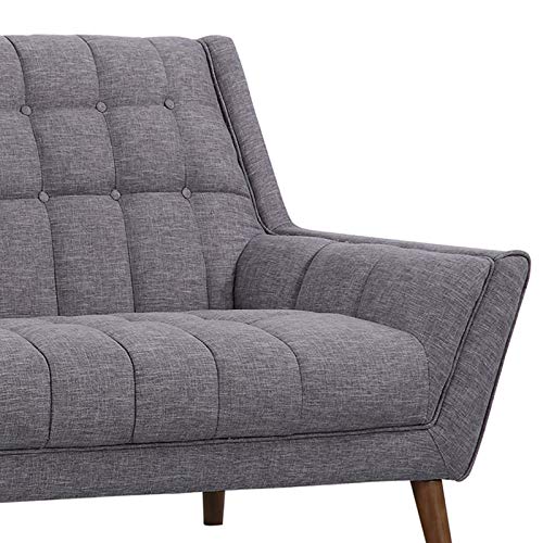 Armen Living Cobra Sofa in Dark Grey Linen and Walnut Wood Finish