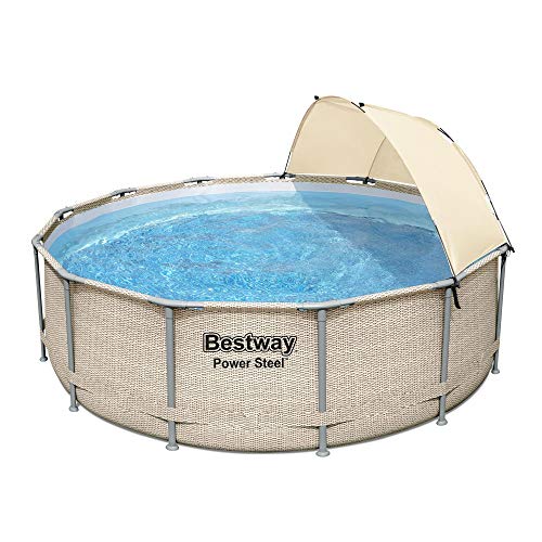 Bestway 5614UE 13 Foot x 42 Inches Power Steel Frame Above Ground Backyard Swimming Pool Set with Filter Pump, Ladder, Cover, Canopy, and Chemical Dispenser