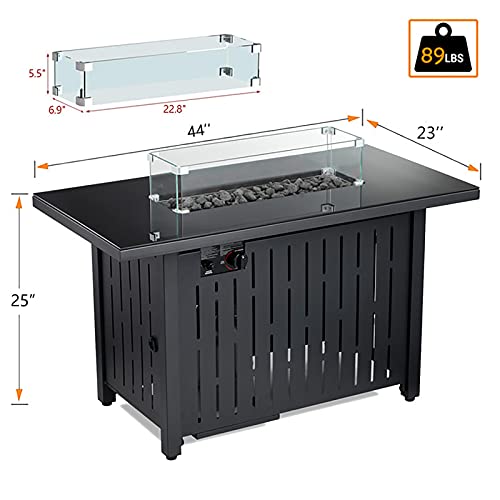 Propane Fire Pit Table，60,000 BTU Square Gas Firepits ETL Certification Rattan & Wicker-Look Surface Steel Square Fire Table with Adjustable Flame Apply to Garden/Patio/Courtyard (44inch)