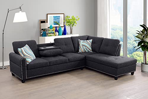 Beverly Fine Furniture Sectional Set with Drop Down Table Sofas, Charcoal Grey