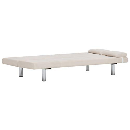 Sofa Bed with Two Pillows, Convertible Folding Lounge Couch Sectional Living Room Furniture Set Cream Fabric