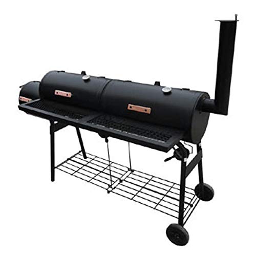 ZAMAX Upgrade Smoker BBQ Charcoal Grill, Outdoor Large Barbecue with 2 Smoking Chambers, Built-in Temperature Gauge and Wheel, Black, 68