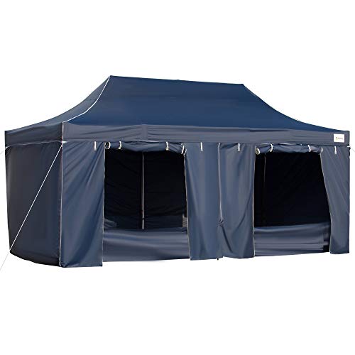 Outsunny 10' x 20' Heavy Duty Pop Up Canopy with 7 Removable Zippered Sidewall, Bottom Privacy Sidewall, Roller Bag, Upgraded Tube, Party Event for Patio Backyard Garden, Blue
