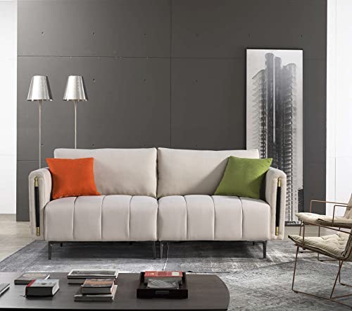 Mi Shangou 76.3 inch Sofa Couch, Modern Sofa Loveseat Furniture, Fabric Loveseats Couch with 2 Side Pockets, Deep Seat Sofa for Living Room, Bedroom, Apartment, Movable Back (Beige)
