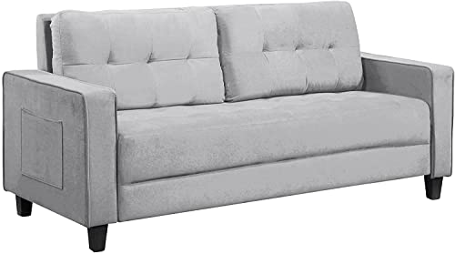 RINIMEI 2 Piece Living Room Furniture Set Include Upholstered Three Seater Sofá & Loveseat, Sectional Sofa Stylish Velvet Tufted Cushion Couch Easy Assemble W/Side Pockets,Grey, Gray