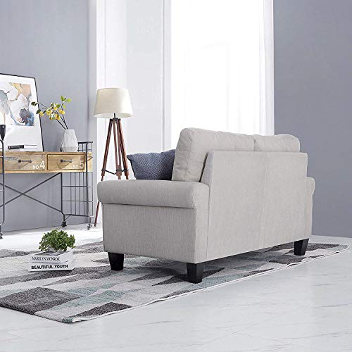 Top Space Loveseat Couch Upholstered Modern 2-Seat Sofa Simple Style Arm Chair Linen Fabric Furniture Living Room(Beige)