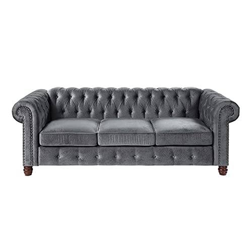 Lexicon Welwyn Velvet Chesterfield Sofa in Dark Gray