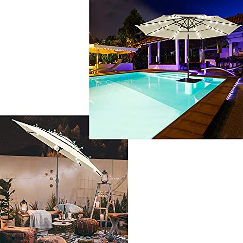 Barbecue Seaside Large Patio Umbrella Solar Powered Led Lighted With Push Button Tilt And Crank Outdoor Market Table Umbrella Portable Garden Sunshade Uv Lawn Beach Pool Deck,Beige