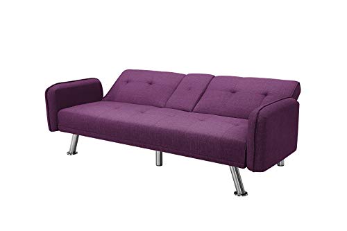 K.Nice 74' Polyester Fabric Sofa Bed Modern Couch with 2 Cup Holders Sleeper Reversible Loveseat 3 Adjustable Angles and Removable Armrests Convertible Daybed (Purple) (RE003)