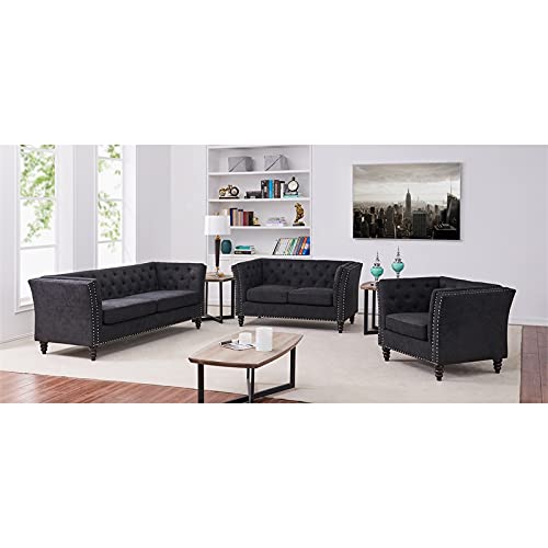 Kingway Furniture Zaina Microfiber Living Room Loveseat in Black