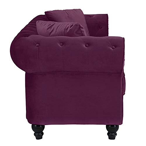 Casa Andrea Milano LLC Classic Velvet Scroll Arm Tufted Button Chesterfield Sofa (Grey), Large, Purple