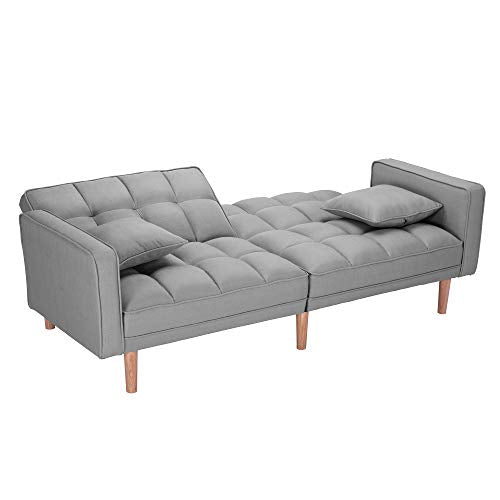 Futon Sofa Bed Sleeper Loveseat,JULYFOX 2 Position Recliner Couch Tufted Upholstered Fabric Sofa with Armrest 2 Throw Pillows Heavy Duty Design-Light Gray