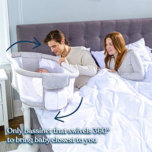 HALO BassiNest Swivel Sleeper, Bedside Bassinet, Soothing Center with Nightlight, Vibration and Sound, Premiere Series, Herringbone