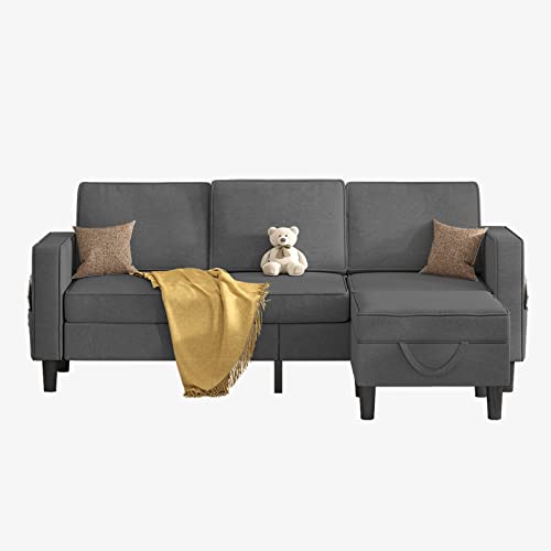 BALUS Sectional Sofas for Living Room, Sectional Couches for Living Room with Storage Ottoman, Modern Linen L Shaped Couch, Convertible Sofa for Small Living Room,Apartment and Small Space (Dark Grey)
