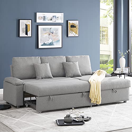 GOOD & GRACIOUS Sectional Sleeper Sofa Couch with Pull Out Bed, L Shaped Modern Sectional Sofa Bed with Chaise Lounge and Storage Function for Living Room, 34.65