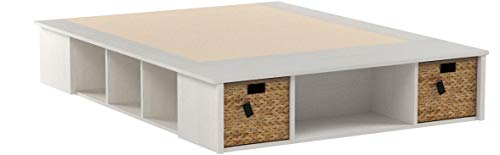 South Shore Avilla Queen Storage Bed with Baskets, Winter Oak and Rattan