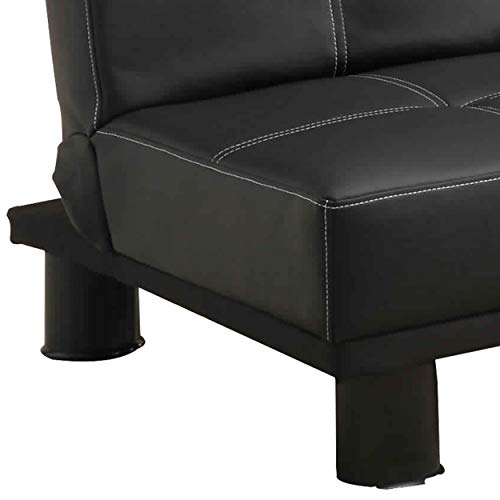 Benjara Leather Upholstered Metal Adjustable Sofa with Square Tuft Design, Black