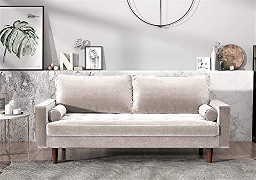 US Pride Furniture Soft Elegant Beige 69.6’’ Wide Velvet Tight Back Square Arm Living Room Set Removable Cushion & Solid Wood Legs (S5479-5482) Sofas