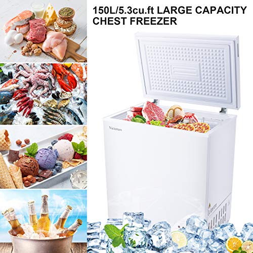 Nictemaw 5.3 cu.ft Chest Freezer Deep Compact Freezer with Removable Basket, Freestanding Small Freezer Chest for for Garage/Kitchen/Home/Dorms/Apartment/Office