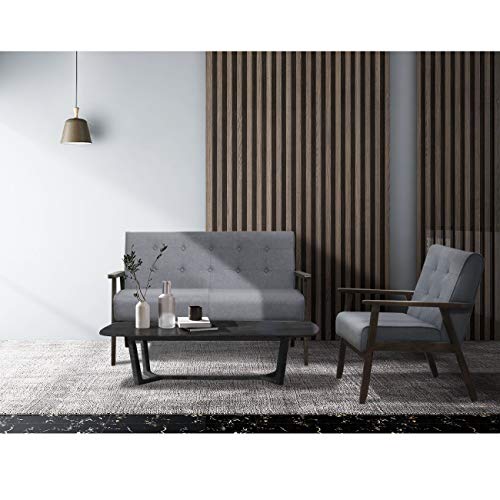 Sofa Set Living Room Couch Set Office Home Furniture Mid-Century Modern Fabric Wooden 2-Seater Loveseat Sturdy Wood Frame Lounge Chairs (2, Grey)