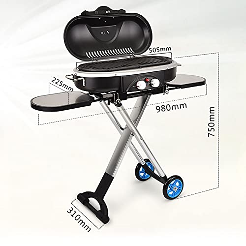 RSTJ-Sjef Portable BBQ Grill for Camping Outdoor, Double Burner Foldable Gas Oven with Thermometer, 2×4400 BTU,Blue