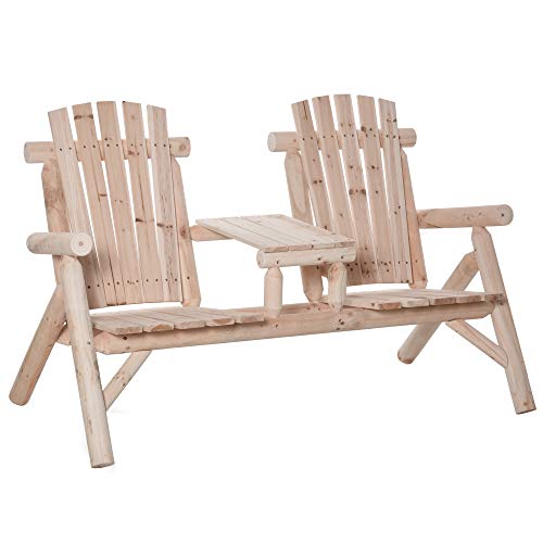 Outsunny Wood Adirondack Patio Chair Bench with Center Coffee Table, Perfect for Lounging and Relaxing Outdoors Natural