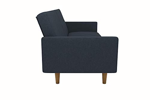 DHP Paxson Convertible Futon Couch Bed with Linen Upholstery and Wood Legs - Navy Blue