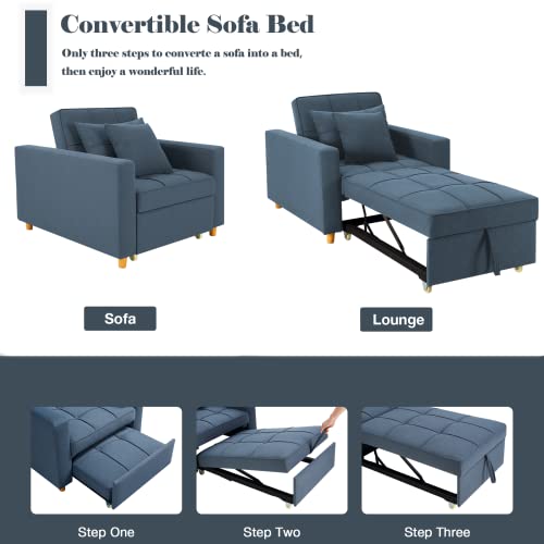 SWHSE Convertible Chair Bed 4-in-1, Sleeper Chair Bed, Pull Out Sofa Bed, Multi-Functional Adjustable Recliner, Sofa, Bed, Single Bed Chair with Modern Linen Fabric (Blue Grey)