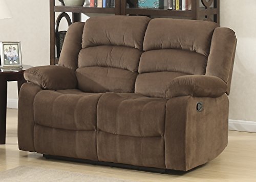 AC Pacific Bill Modern Fabric Upholstered Living Room Reclining with Padded Pillow Top Armrests, Loveseat, Brown