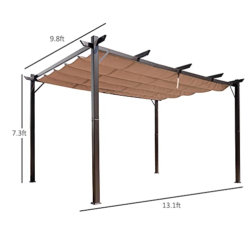 Outsunny 10’ x 13’ Aluminum Retractable Patio Gazebo Garden Pergola with Weather-Resistant Canopy and Stylish Design