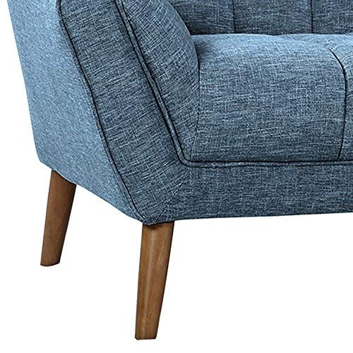 Armen Living Cobra Sofa in Blue Linen and Walnut Wood Finish