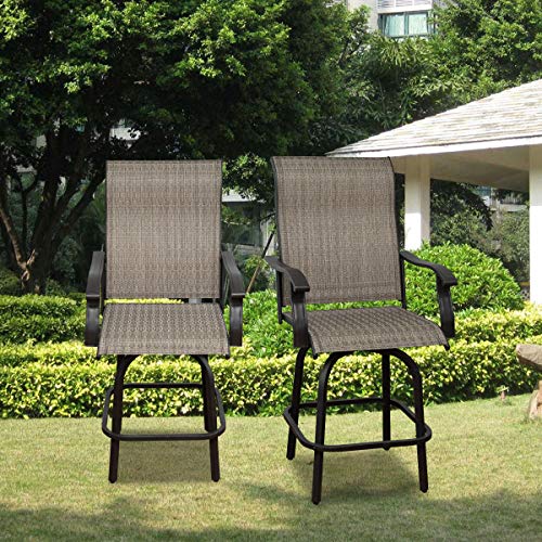 2 PC Swivel Bar Outdoor Stools Bar, Height Swivel Patio Chairs, All-Weather Patio Furniture Tall Chair Terrace Bar with 360-degree Rotating Padded Sling Fabric(2PC)