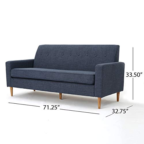 Christopher Knight Home Sawyer Mid-Century Modern Fabric 3-Seater Sofa, Dark Blue / Natural