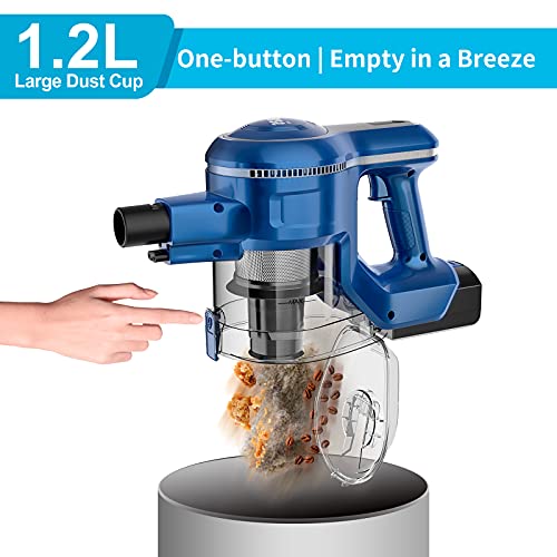 INSE S6P Cordless Vacuum Cleaner with 2 Batteries, Up to 80min Run-time Rechargeable Stick Vacuum, Lightweight Powerful Suction Handheld Vac for Hardwood Floor Carpet Pet Hair Car Bed, Blue