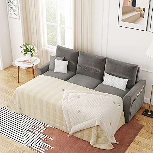 Vanvande Reversible 3-Seat Sectional Sofa with 2 Pull-Out Sleepers, Space Saving Functional Sofa Bed, Chaise with Loveseat, Fabric