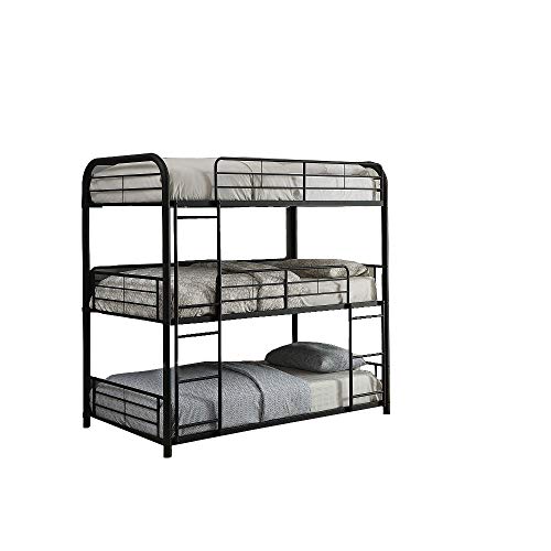 Triple Bunk Bed, Harper&Bright Designs Metal Frame and Ladder, Space Saving Design Bed Frame, Strong Support, No Box Spring Needed (Full, Black)