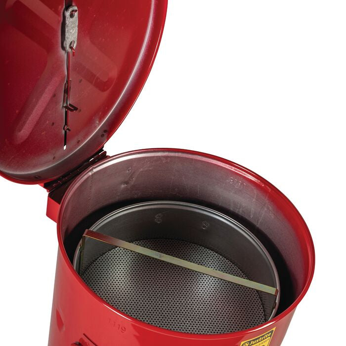 Justrite 3.5 Gallon, Wash Tank with Basket for Small Parts Cleaning, Self-Close Cover with Fusible Link, Steel