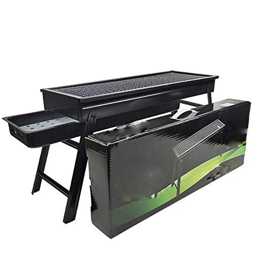 FQX Charcoal Grill Barbecue Portable BBQ Grills, Stainless Steel Drawer Folding Outdoor Cooking Camping Grill (Color : Black, Size : 602233)