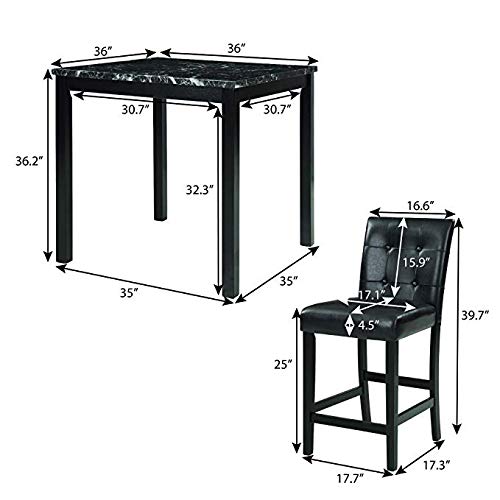 Harper & Bright Designs 5-Piece Kitchen Table Set Faux Marble Top Counter Height Dining Table Set with 4 Black Leather-Upholstered Chairs, Black (35