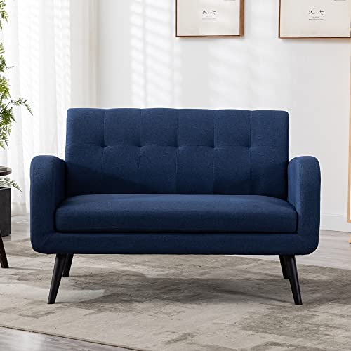 LSSPAID Loveseat Sofa, Modern Fabric Love Seats Furniture, Button Tufted Upholstered Love Seat Furniture for Small Space, Small Living Room, Apartment, Blue, Set of 1