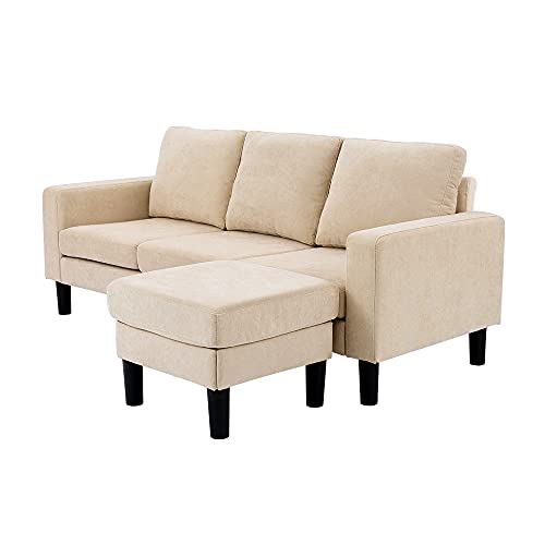 Modern Sofa Set 2 3 Seater with Footstool Sofa Suite Convertible Sectional Furniture for Living Room (Beige, 3 Seater with Footstool)